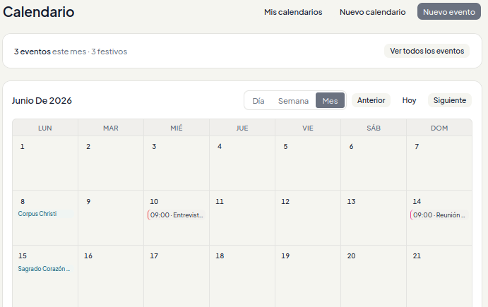 Vista semanal del calendario